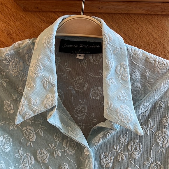 Jeanette Kastenberg Vintage Blouse Sz Medium Sheer Pale Green with Flowers - Picture 2 of 8